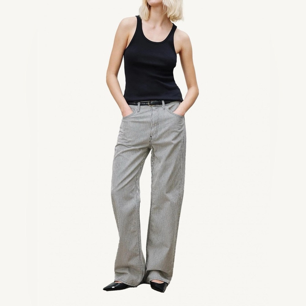 NILI LOTAN Mitchell Jean White & Indigo Hickory Stripe 25